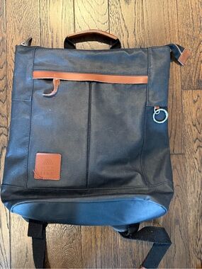 Mouflon Black Vegan Leather Backpack Travel Laptop Utility Bag